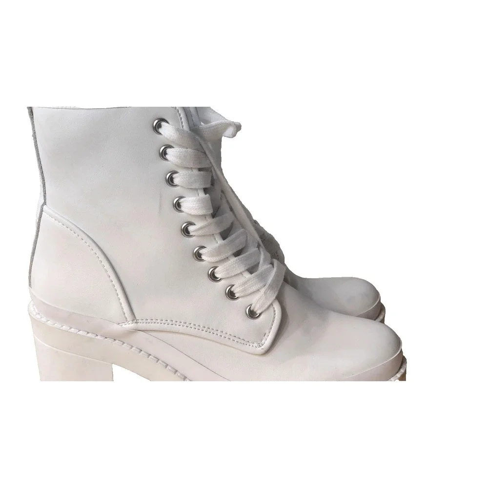 Steve‎ Madden Women's Bloomed White BL000361 Leather Lace-Up Boots Size 7.5 - Picture 5 of 16